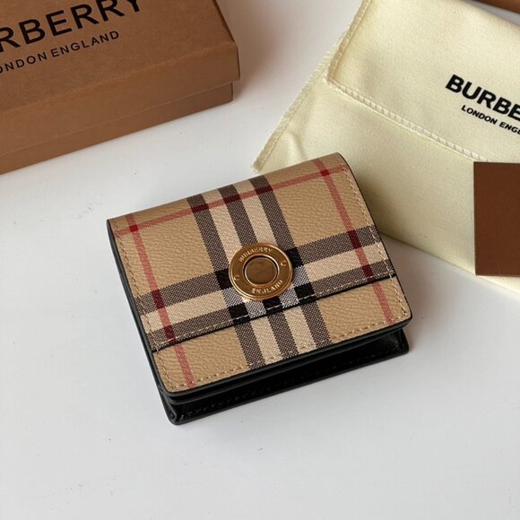 Burberry Tanned Check Folded Leather Wallet Wallet women's - Picture 1 of 3